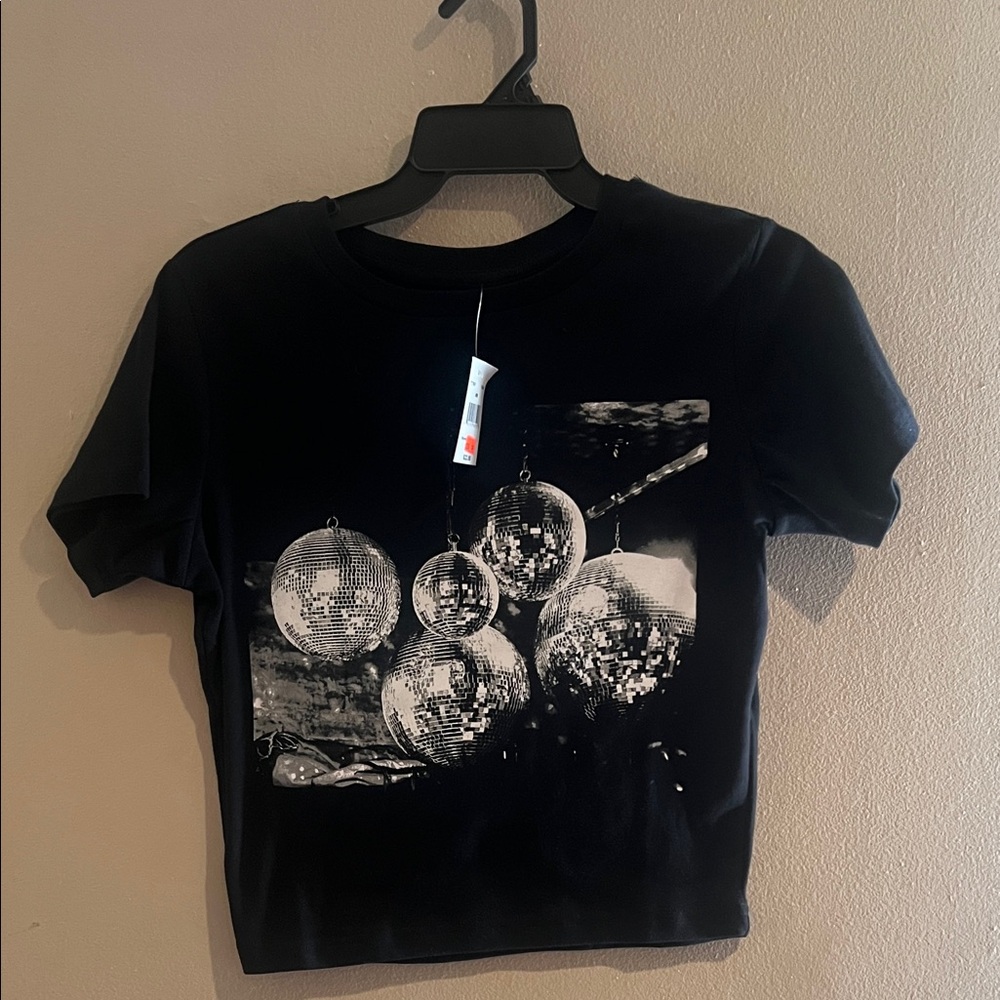 Source Unknown Black Short Sleeve Tee with Disco Ball Print